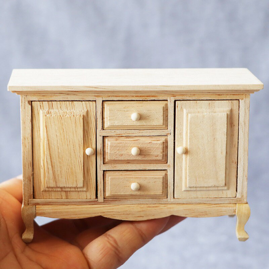 Airads Dollhouse 112 Miniature Furniture Unpainted Wood Cabinet Drawer Server Sideboard; H 3"