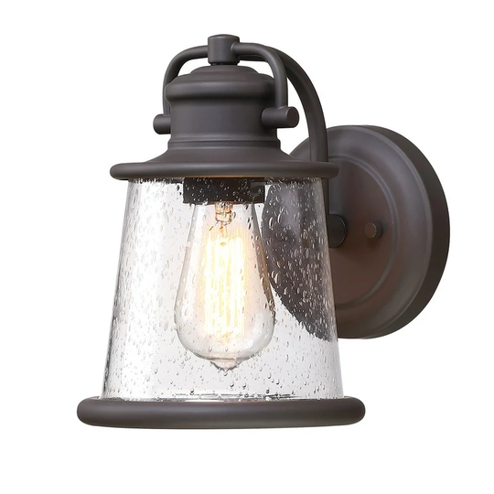 1-light outdoor wall light with light black finish and seeded glass