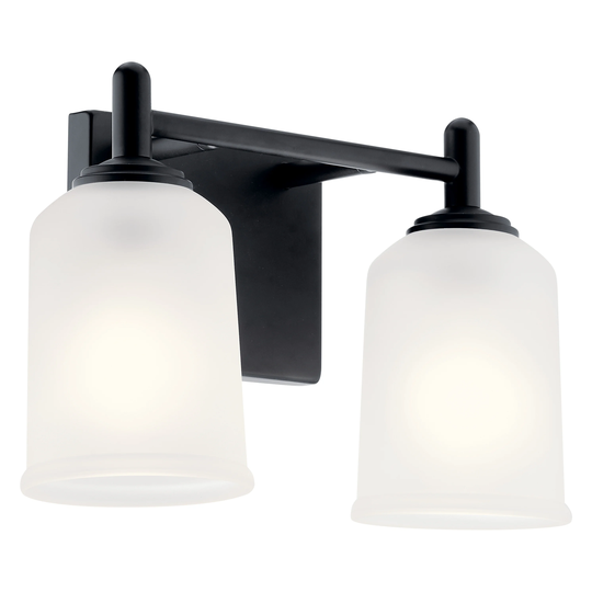 Kichler Lighting Shailene 12.75 in. 2-Light Black Vanity Light with Satin Etched Glass