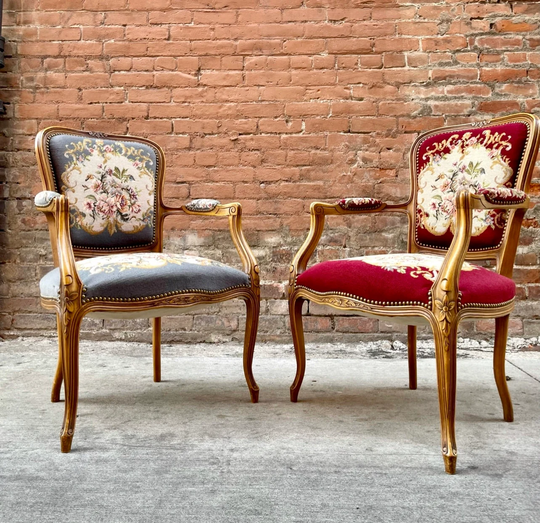 Sold - Pair Petite Paris Chic French Louis Xv Style Floral Chateau Chairs