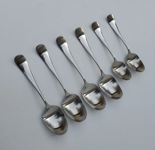 Yamazaki Stainless Andersen Hafnia Pattern - Set Of 6 Spoons 4 Soup 2 Teaspoons Satin Finish 18/8 Japan Mcm