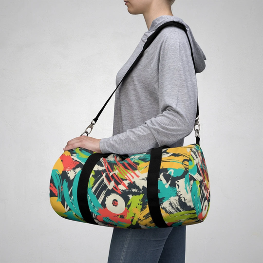 Funky Abstract Art Duffel Bag | Artsy Graffiti Canvas Large Women Custom Boho Girls Mens Travel