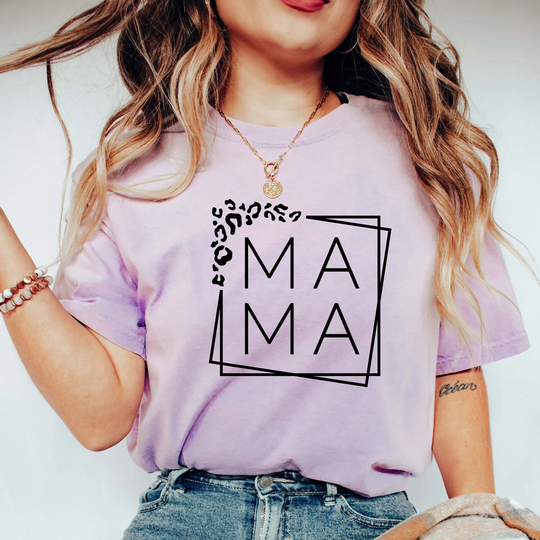 Comfort Colors Mama Shirt, Tee, With Leopard Accent Shirts For Mom, Dog Text Tee