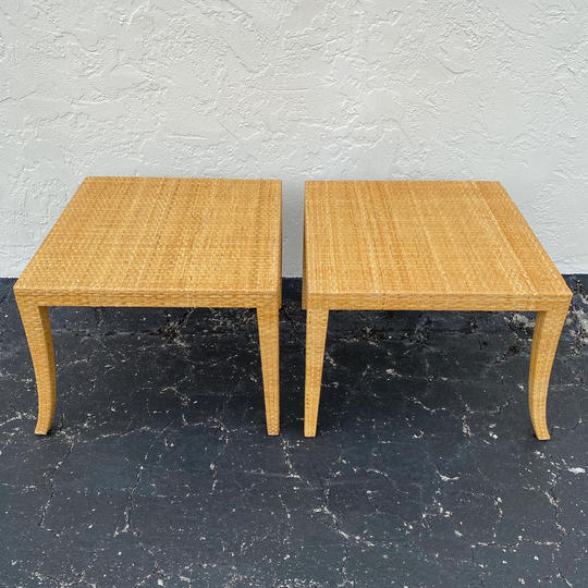 Set Of 2 Rattan End Tables Free Shipping Vintage Natural Woven Wicker Side Table Pair - Coastal Boho Chic Hollywood Regency Mcm Furniture