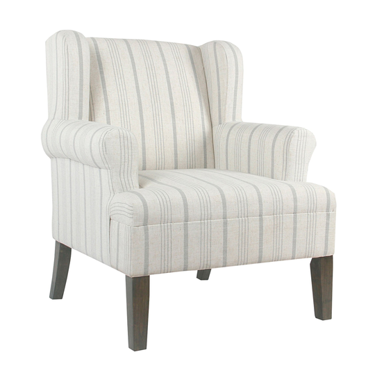 Stripped Pattern Fabric Upholstered Wooden Accent Chair with Wing Back, Multicolor