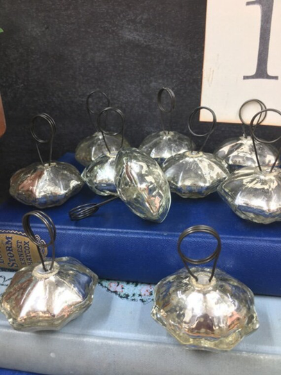 Mercury Glass Knob(S Table Number Holder | 1 One Silver Toned Pumpkin Shape Menu Or Photo Price Per Knob