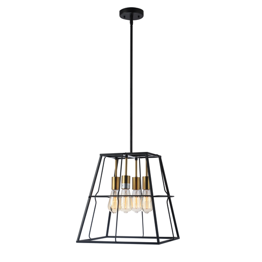 4-light Matte Black/ Gold Hanging Pendant