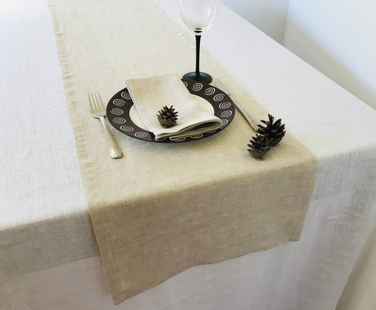Rustic Natural Linen Table Runner Melange Colour. Farmhouse Runner. Dining Centerpiece. Eco-Friendly Kitchen Decoration