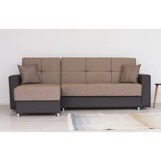 Selly Modern Brown Fabric Upholstered L-shaped Convertible Sectional Sofa with Storage