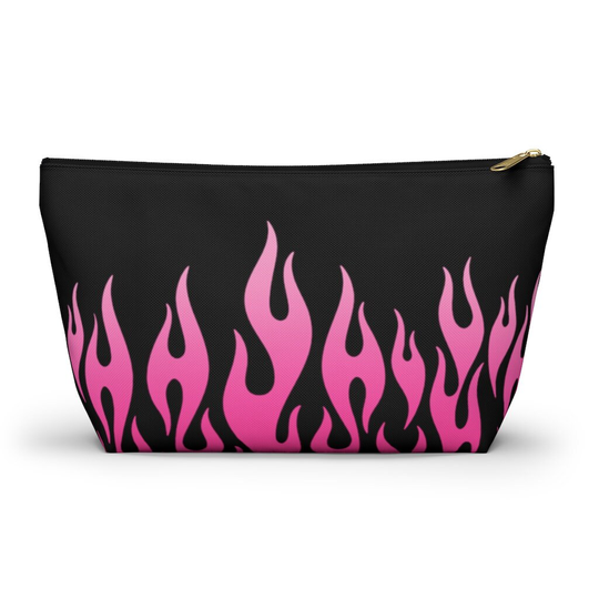 Black & Pink Flame Pouch, Cosmetic Bag, Pencil Case