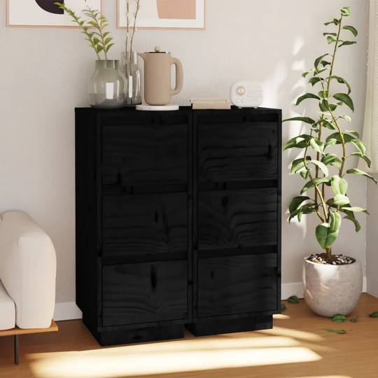 Sideboards 2 pcs Black 12.6"x13.4"x29.5" Solid Wood Pine