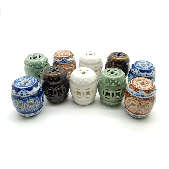 Set Of 2 Garden Chair Seat | 4.0 cm. Tall Ceramic Chinese Porcelain Miniatures