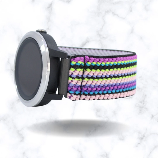 Elastic Watch Band For Garmin Venu/Sq - Includes 20mm Adapters Multicolored Purple Pastel Stripes Holiday Xmas Easter Gift Boho Strap
