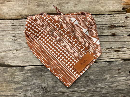 Dog Bandana, Rustic Aztec, Traditional Tie, Personalized Leather Name Tag Bandanna, Scarf, Pet Accessories, Southwestern Puppy Bandana