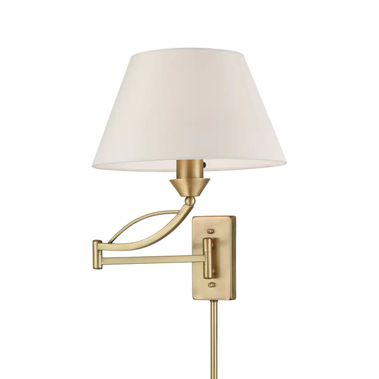 Elysburg French Brass Metal 1-light Swingarm Light Fixture With White Fabric Shade