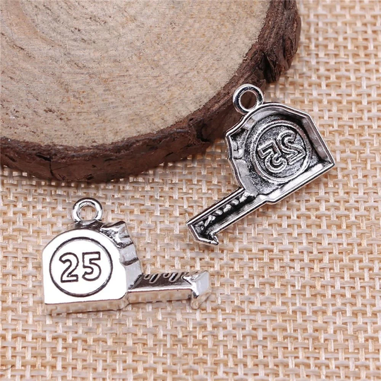 5 Silver Measuring Tape Charms, Tool 23x16mm, Antique Charms | E-169