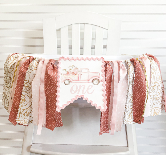 Floral Pumpkin Truck Birthday High Chair Banner, Patch, Autumn Fall Highchair 1st Birthday, Cake Smash
