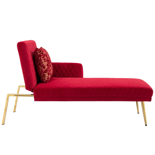 Tufted Chaise Lounge Sofa Velvet Padded Sofa Accent Sofa with Adjustable Headrest