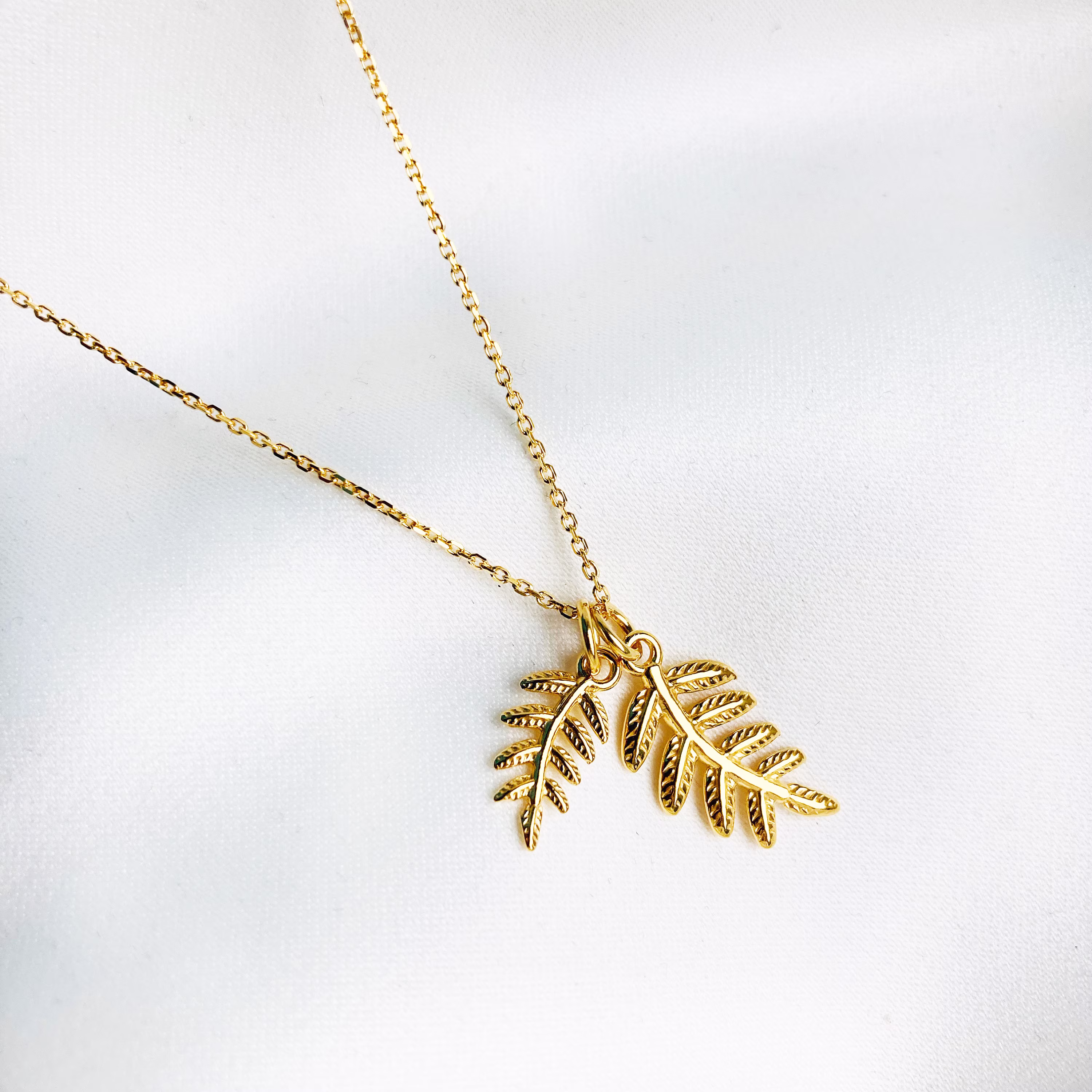 Gold Leaf Necklace, Delicate Two Leaves Necklace, Minimalist Nature Cute Pendant, Dainty Jewelry Gift For Women