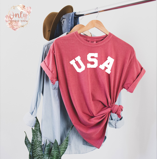 Usa Lettering Comfort Colors T-Shirt, Shirt, America 4Th Of July, American Flag Camping Shirt
