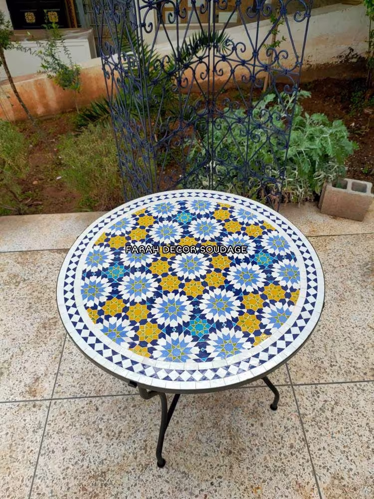 Handmade Moroccan Mosaic Table, Outdoor Coffee Complicated Pattern Multi-Colored Bistro Table Top For Dining