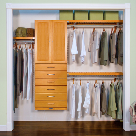 John Louis Home 12in. Deep Solid Wood 6-Drawers/Raised Panel Doors Premier Organizer Honey Maple