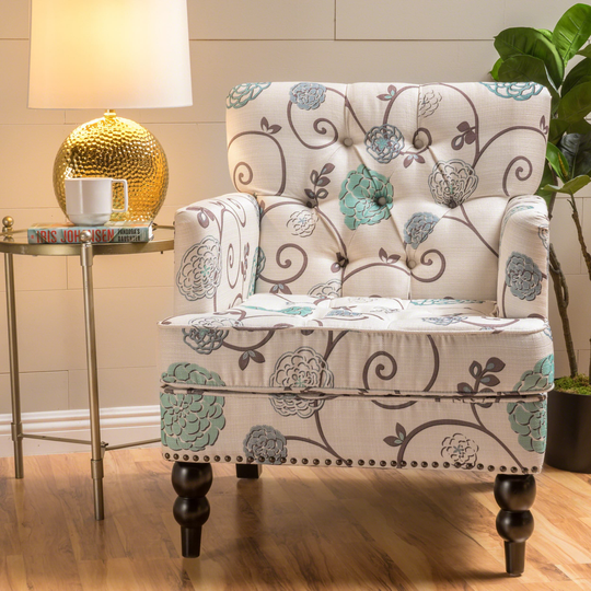 Harrison Floral Fabric Tufted Club Chair by Christopher Knight Home - 28.00" L x 29.50" W x 33.50" H
