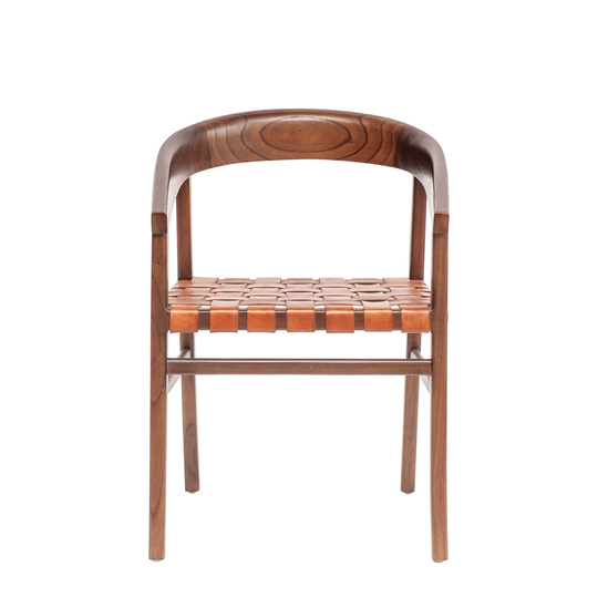 White Cedar Wood & Brown Woven Leather Chair
