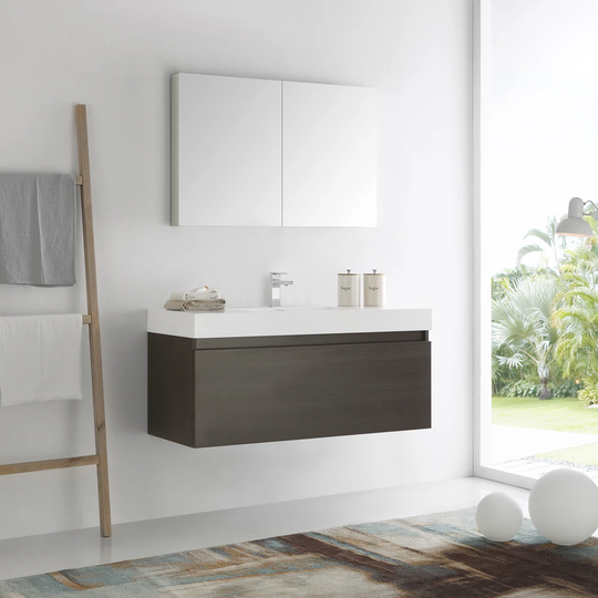 Fresca Mezzo Grey Oak MDF and Glass 48-inch Wall-hung Modern Bathroom Vanity with Medicine Cabinet