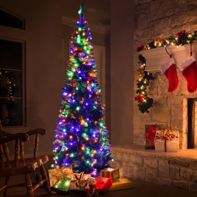 Pencil 7.5' Green Fir Artificial Christmas Tree with Multi-Color Lights