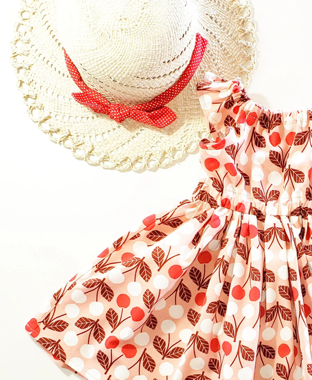 Toddler Cherry Dress, Girls Little Girl Peasant Flutter Sleeve Summer Dress