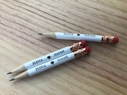 Custom Name Stamped Mini Pencils With Engraved Heart - Gifts/Favors