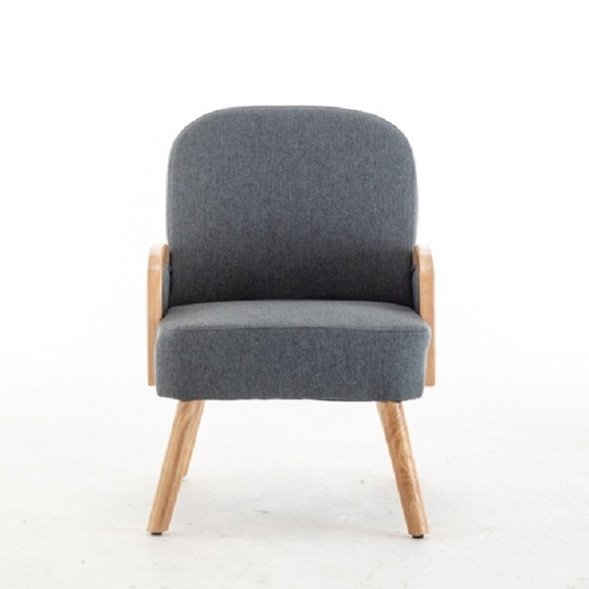 Mid Century Modern Chair, Wooden Accent Reading Chair, Upholstered Fabric Arm Chair for Living Room Bedroom, Easy Assembly