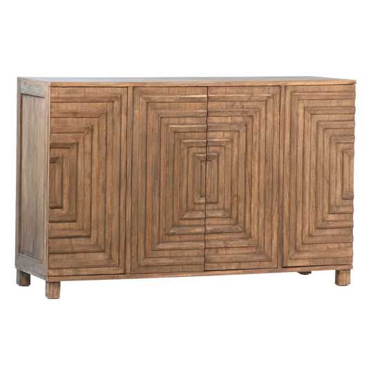 Luke 54" Mindi Wood Veneer Carved Sideboard in Medium Brown
