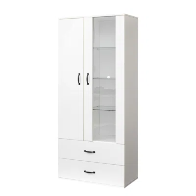 Storage Cabinet With Drawers, Side Cabinet With With LED Lights, White