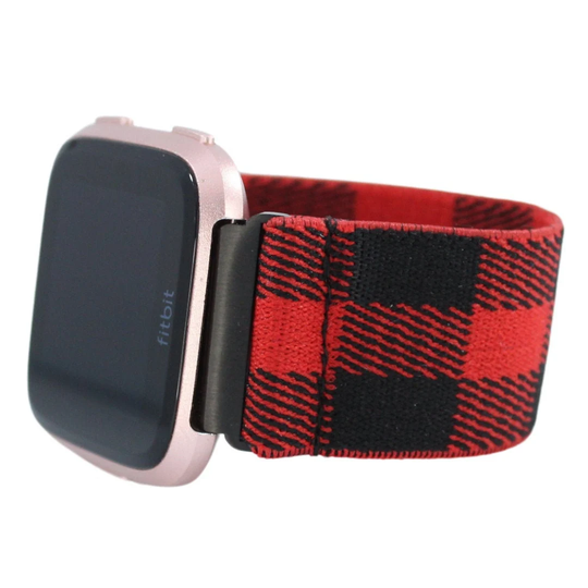 Elastic Watch Band For Fitbit Versa - 1, 2, Lite Custom Fit Red Black Buffalo Plaid Boho Christmas Holiday Gift Scrunchy Strap