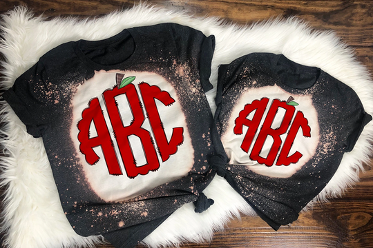 Apple & Pencils Initials | Back To School |Kids Bleached Or Splattered Tee Sublimation