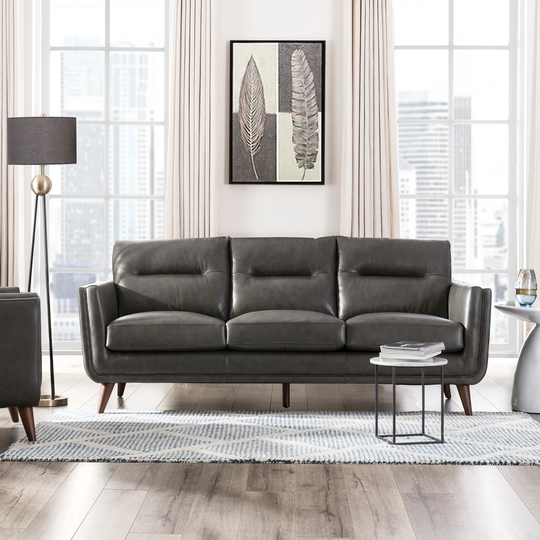Carson Carrington Varmlandsbro Grey Leather Sofa - 84"Wx37"Dx35"H