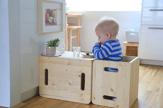 Montessori Cube Chair Set -Free Shipping in Eu- Weaning Table & - Solid Sustainably Harvested Wood