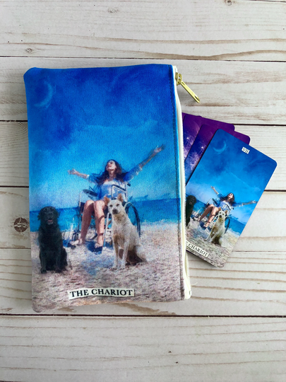 The Chariot Tarot Pouch, Tarot Bag, Accessory Pouch, Crystal Holder, Witchy Makeup Zipper Pencil Case, Cosmetic