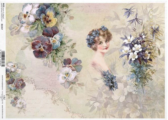 Rice Paper For Decoupage, Vintage Woman, Mulberry, Tissue, Scrapbooking, Card Making, 1 A4 Sheet, R1117