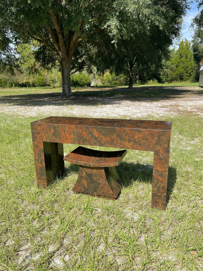 Mcm Desk & Chair, Vintage End Table, Formica Table, 1960S Table, Burl Wood Pedestal, Style, Office Decor, Modern Deco