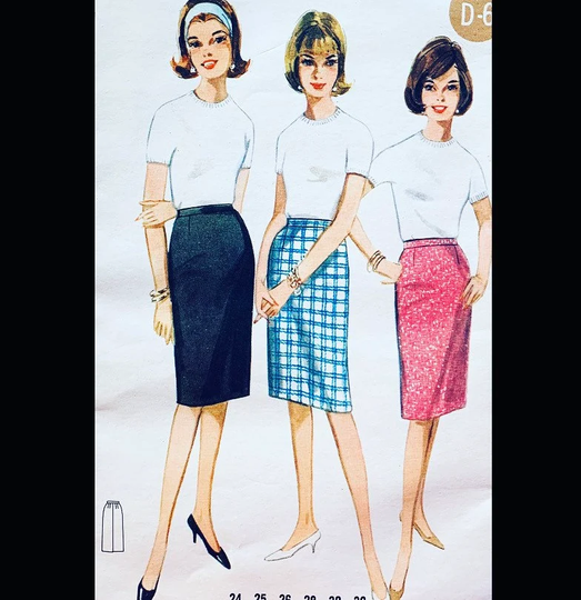 60S Pattern, Basic Skirt Beginner Sewing Patterns, Pencil Women Diy Butterick 3144 W28
