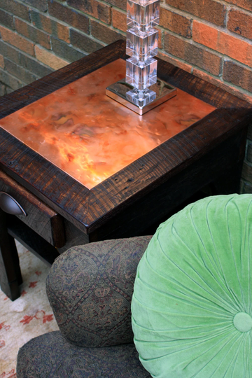 Copper Side Table. Bedside End Top Table with Drawers. 22"L X 19"W 24"T. Dark Brown Finish