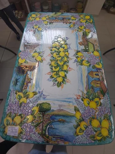 Italian Volcanic Outdoor Landscape Table With Iron Base Lemon Decor