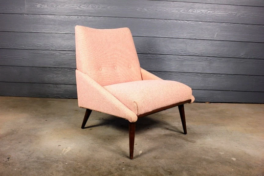 Mid Century Kroehler Slipper Chair Pink Fabric Modern Retro Atomic 50's 60's Parlor Deco