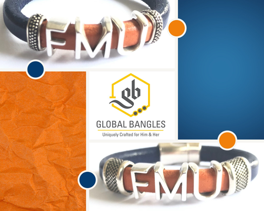 Florida Memorial University - Leather Bracelet Jewelry Fmu Lions Royal Blue Orange Hbcu Gift Alumni