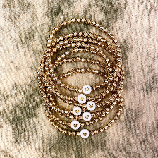 14K Gold Filled 4mm Beaded Heart Bracelet | Custom