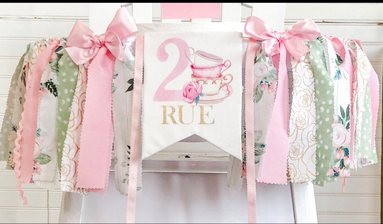 Floral Tea Party 2nd Birthday High Chair Banner, Birthday, Can Be Used As Wall Tutu, First Garland