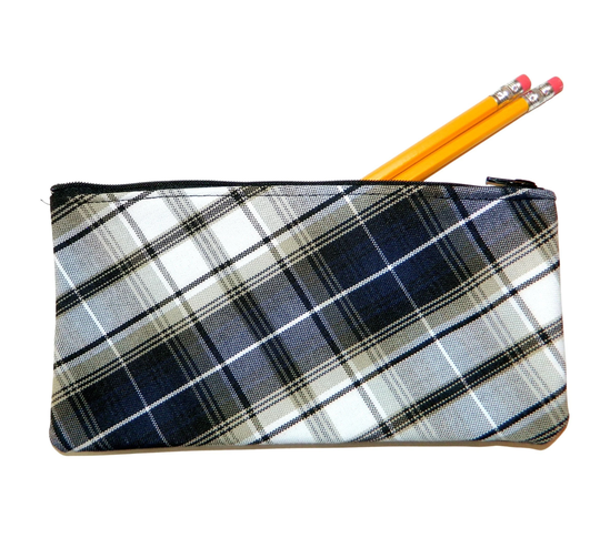 Navy & Khaki Plaid Pencil Case - School Uniform Accessories, Lunch Box, Backpack, & Plaid